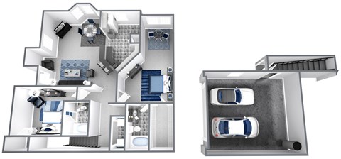Floor plan for 2 beds, 2 baths, 1267 sqft